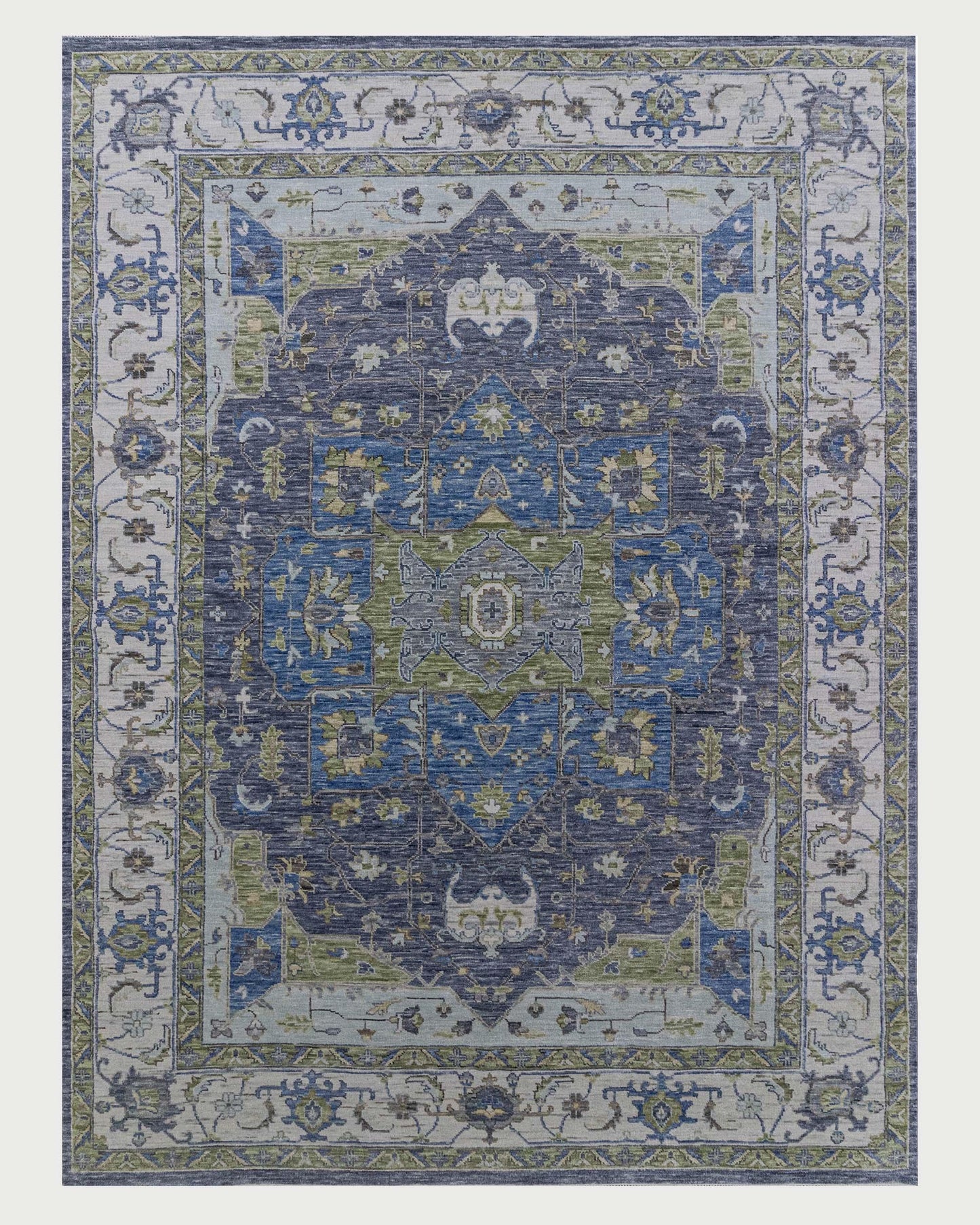 Dark Gray Blue Living Room Wool Hand Knotted Rug