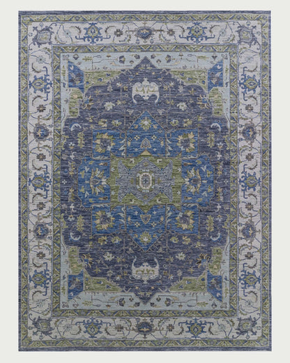 Dark Gray Blue Living Room Wool Hand Knotted Rug