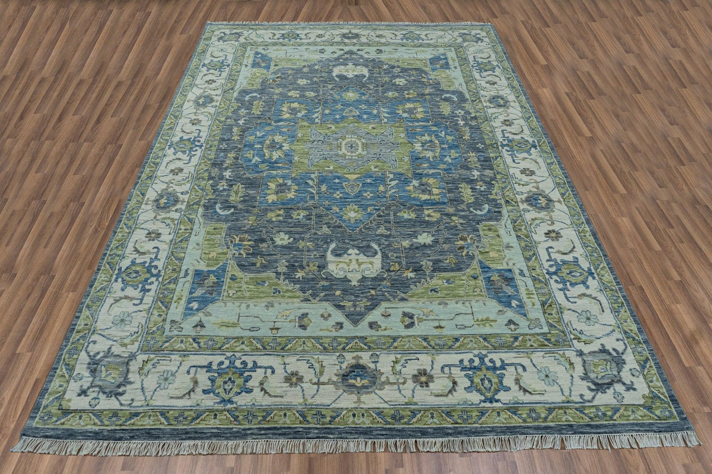 Dark Gray Blue Living Room Wool Hand Knotted Rug