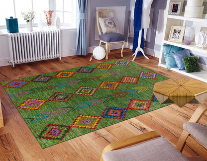 Bedroom Green Multicolor Handmade Wool Area Rug