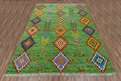 Bedroom Green Multicolor Handmade Wool Area Rug