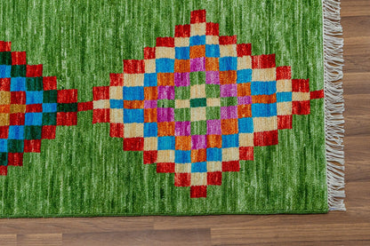 Bedroom Green Multicolor Handmade Wool Area Rug