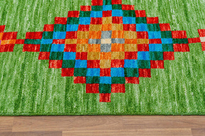 Bedroom Green Multicolor Handmade Wool Area Rug