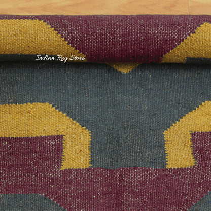 Purple Brown Gray Hand Woven Geometric Entrance Decor Wool Jute Rug