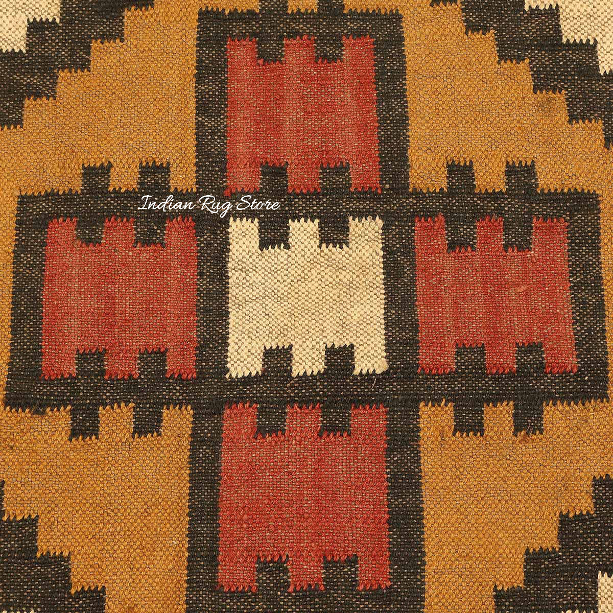 Hand Woven Geometric Beige Black Home Decor Wool Jute Rug