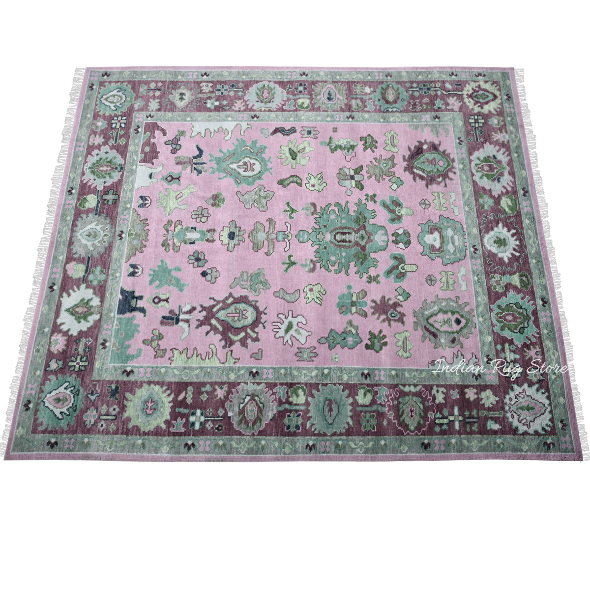 Natural Pink Bedroom Oushak Wool Traditional Rug