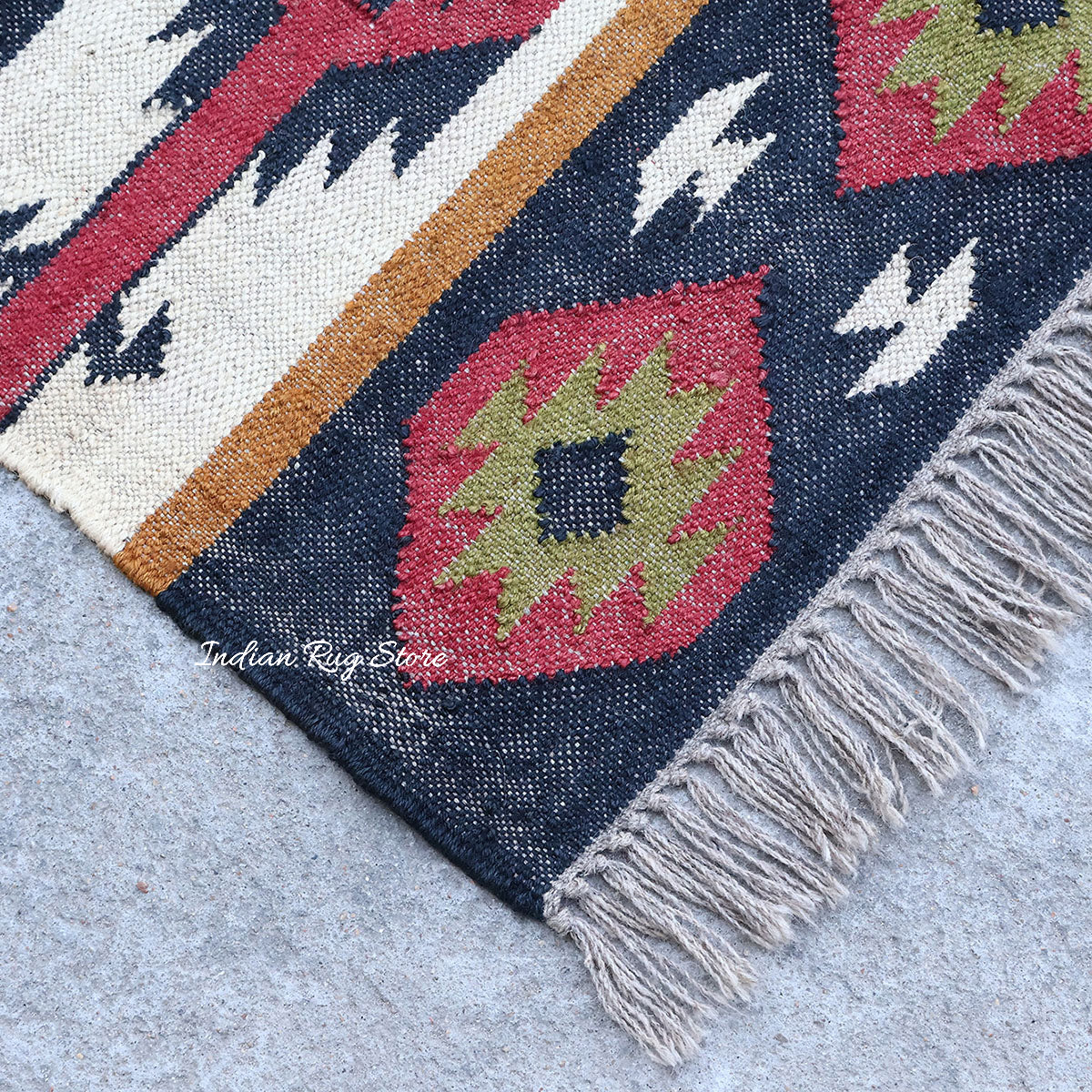 Multicolor Indian Hand Woven Geometric Dining Hall Wool Jute Rug