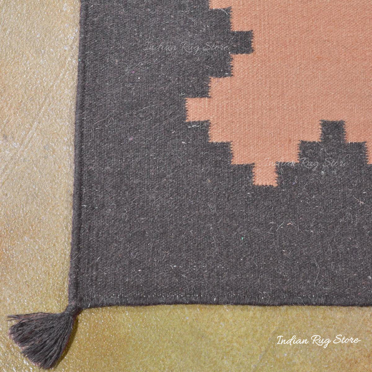 Tappeto Kilim indiano in cotone arancione tessuto a mano, grande area CK-529