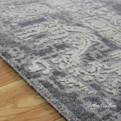 Gray Soft Wool Hand Knotted Home Decor Large Area Rug