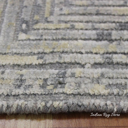 Striped Hand Tufted Gray Wool Artistic Large Area Rug