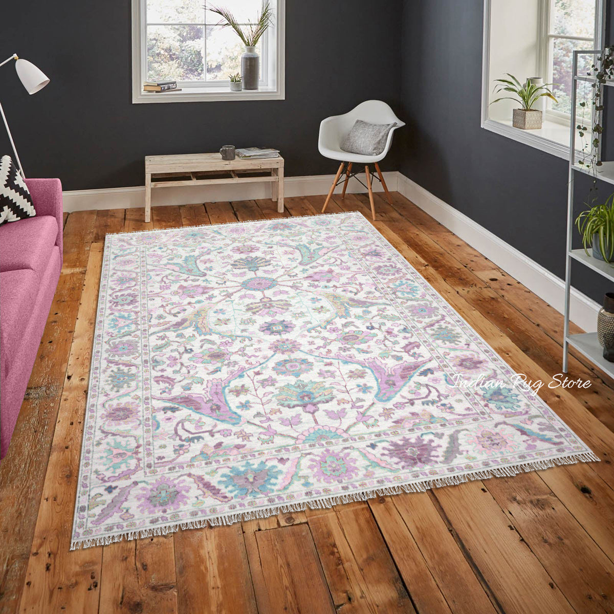 Tappeto da pranzo tradizionale Oushak multicolore grigio