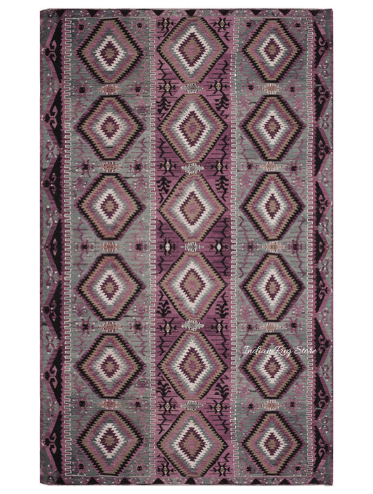 Pinkish Red Hand Woven Wool Jute Dining Room Decor Rug