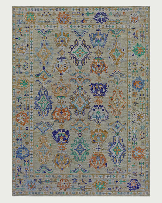 Kitchen Hand Knotted Wool Oushak Gray Multicolor Rug