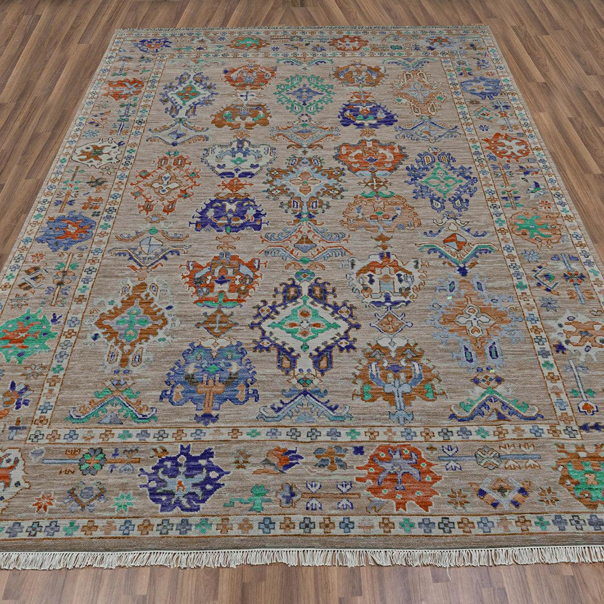 Kitchen Hand Knotted Wool Oushak Gray Multicolor Rug