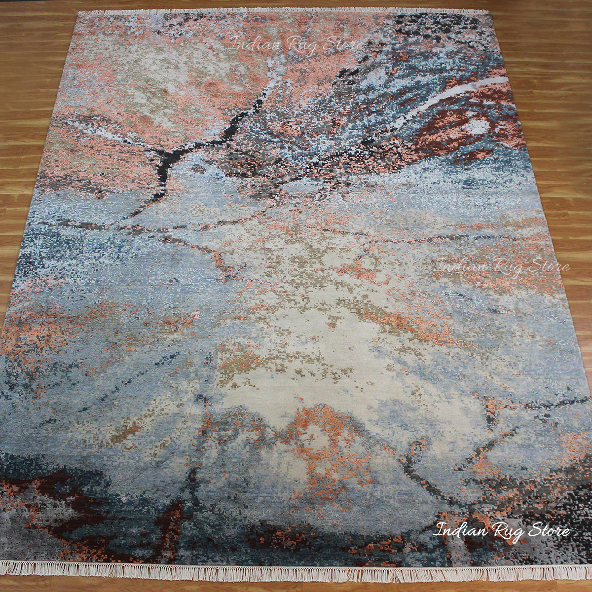 Orange Multicolor Attractive Hand Knotted Indoor Large  Area Rug