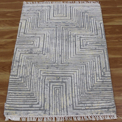 Striped Hand Tufted Gray Wool Artistic Large Area Rug - Indian Rug Store