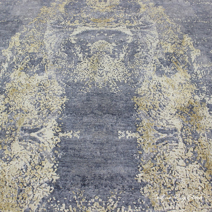 Traditional Indian Hand Knotted Grey Interior Area Rug