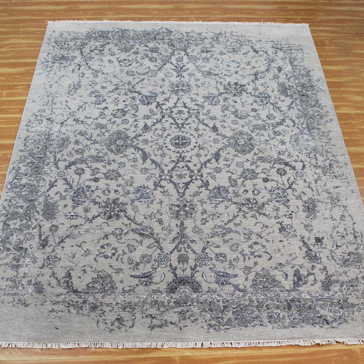 Hand Knotted Soft Wool Gray Modern Floral Area Rug - Indian Rug Store