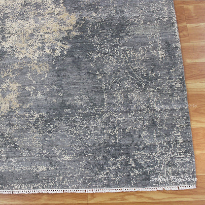 Hand Knotted Indian Gray Soft Wool Living Area Rug