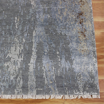 Yellow-Blue Eco Friendly Hand Knotted  Indoor Area Rug