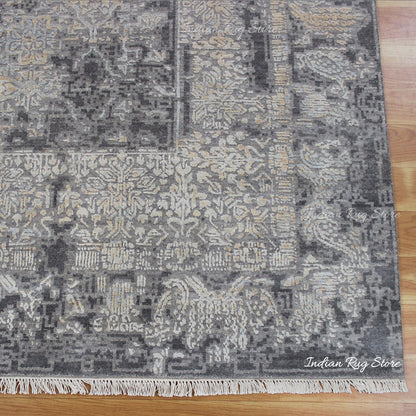 Gray Soft Wool Hand Knotted Home Decor Large Area Rug