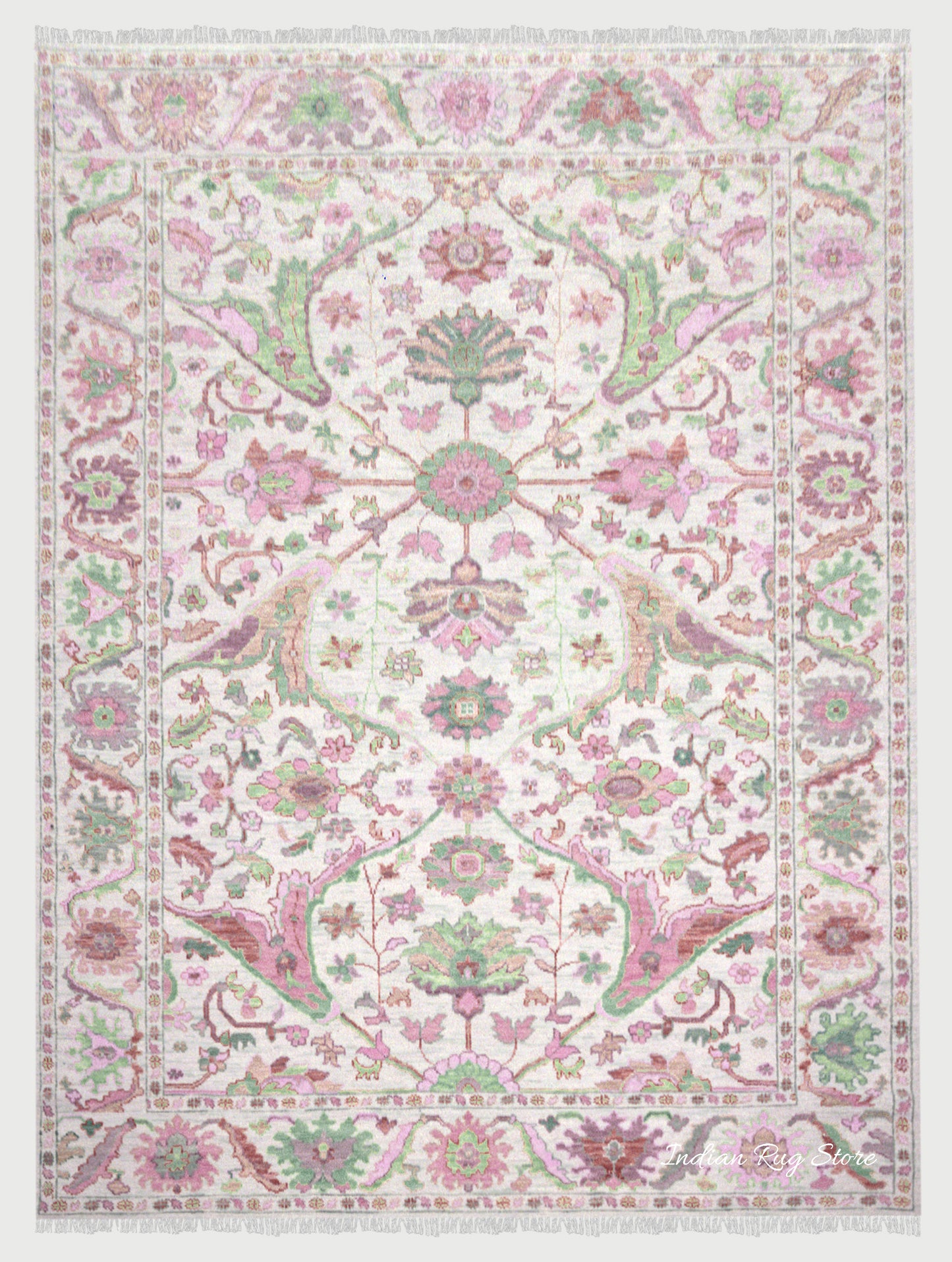 Pink And Green Multicolor Traditional Oushak Dining Room Rug
