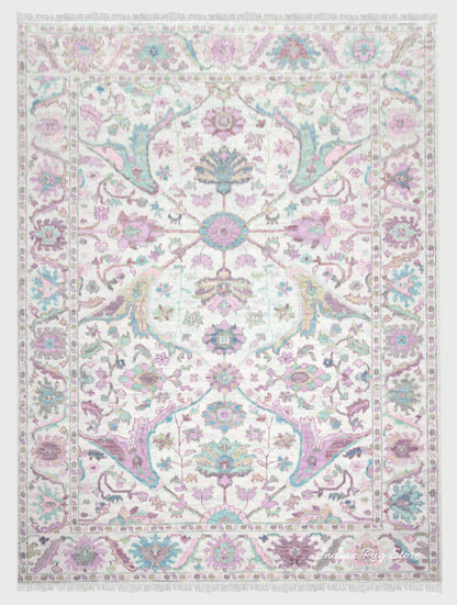 Tappeto da pranzo tradizionale Oushak multicolore grigio