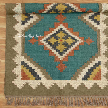 Hand Woven Bordered Multicolor Farmhouse Area Rug