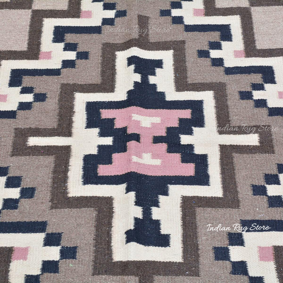 Tappeto Kilim indiano grigio in cotone tessuto a mano per grandi superfici CK-525