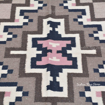 Indian Gray Hand Woven Cotton Kilim Rug For Large Area CK-525