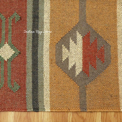 Indian Hand Woven Brown Multicolor Geometric Home Decor Wool Jute Rug