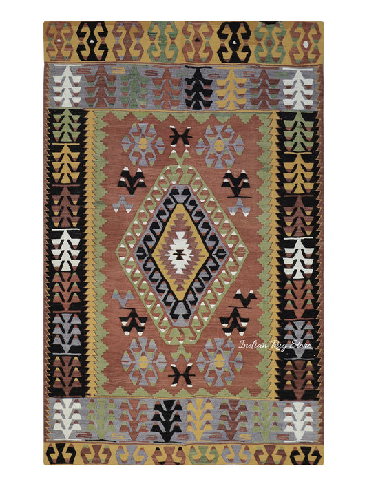 Dining Room Decor Hand Woven Brown Wool Rug