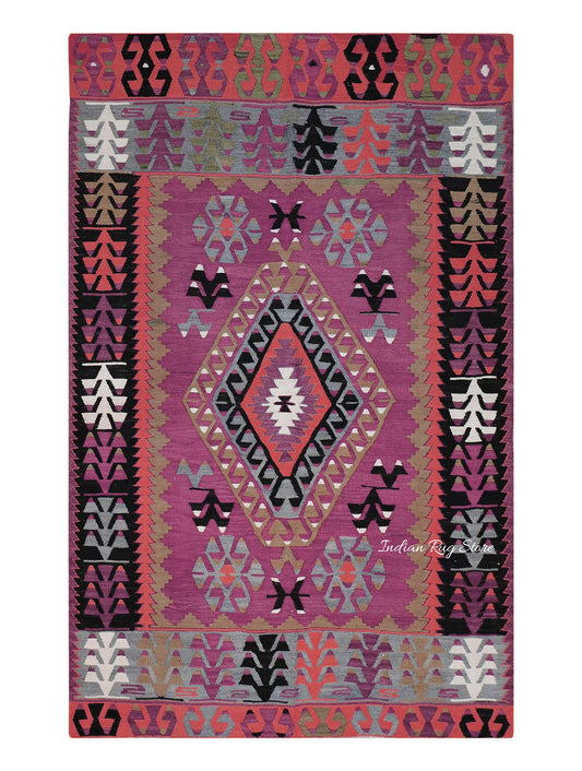 Dining Room Decor Hand Woven Pink Wool Jute Rug