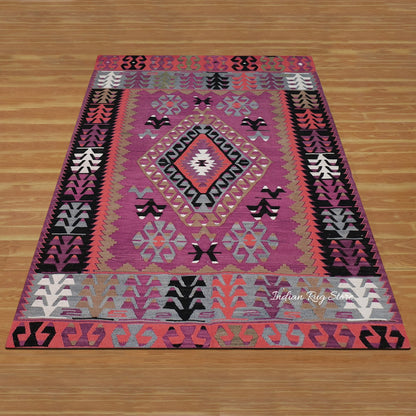 Dining Room Decor Hand Woven Pink Wool Jute Rug