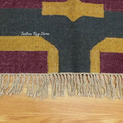 Purple Brown Gray Hand Woven Geometric Entrance Decor Wool Jute Rug