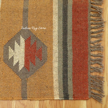 Indian Hand Woven Brown Multicolor Geometric Home Decor Wool Jute Rug