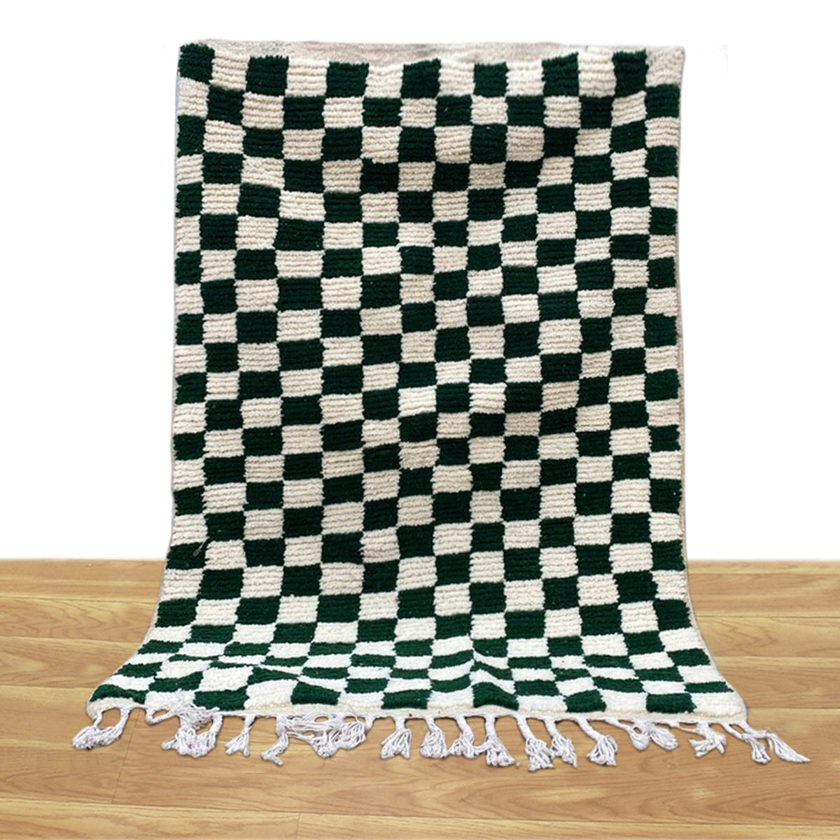 Checked Hand Made Soft Wool Green Modern Area Rug