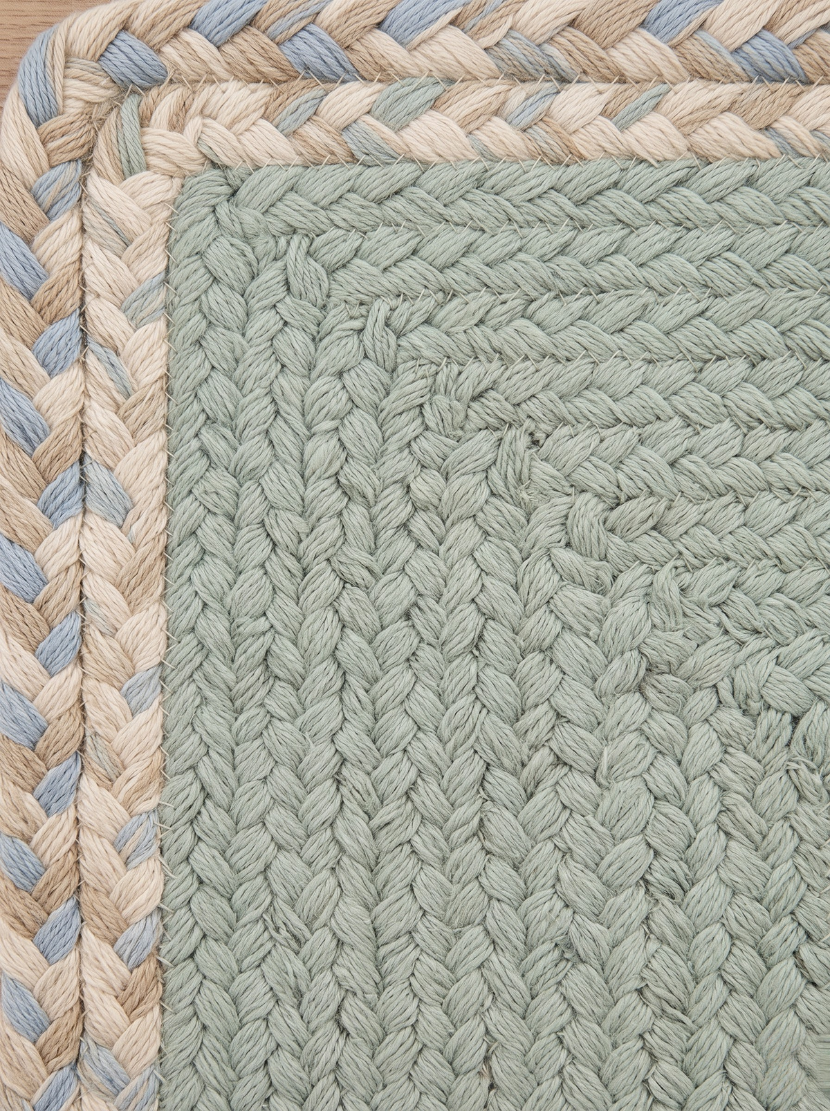 Handmade Eucalyptus Green Stair Treads, Braided Design with Tweed Border, Japandi Decor