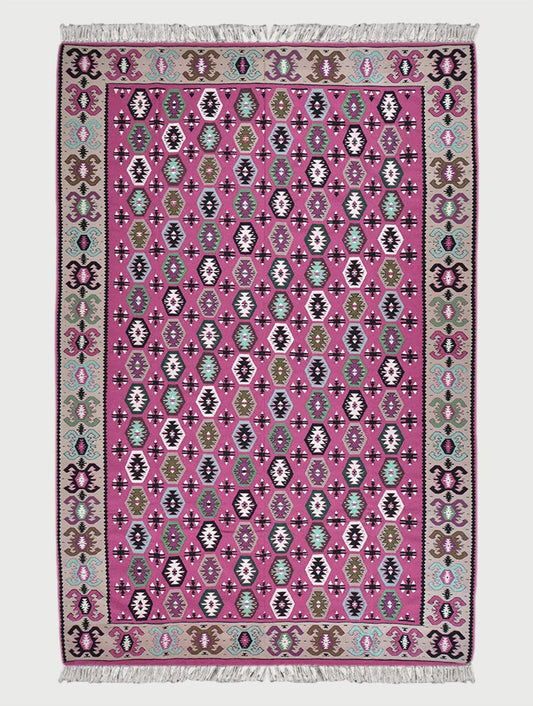 Indian Traditional Pink Hand Woven Cotton Kilim Rug For Yoga Hall Mat CK-511