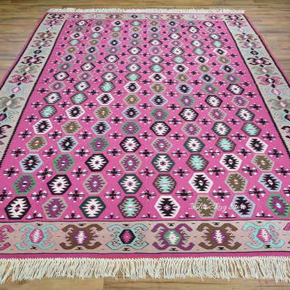 Tappeto Kilim indiano tradizionale rosa in cotone tessuto a mano per tappetino da yoga CK-511