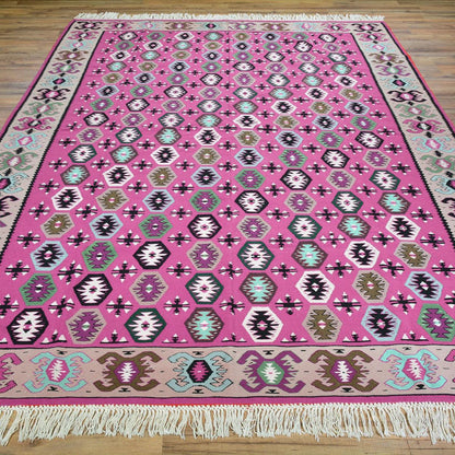 Indian Traditional Pink Hand Woven Cotton Kilim Rug For Yoga Hall Mat CK-511