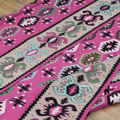 Alfombra tradicional india de algodón tejida a mano en color rosa para yoga CK-511