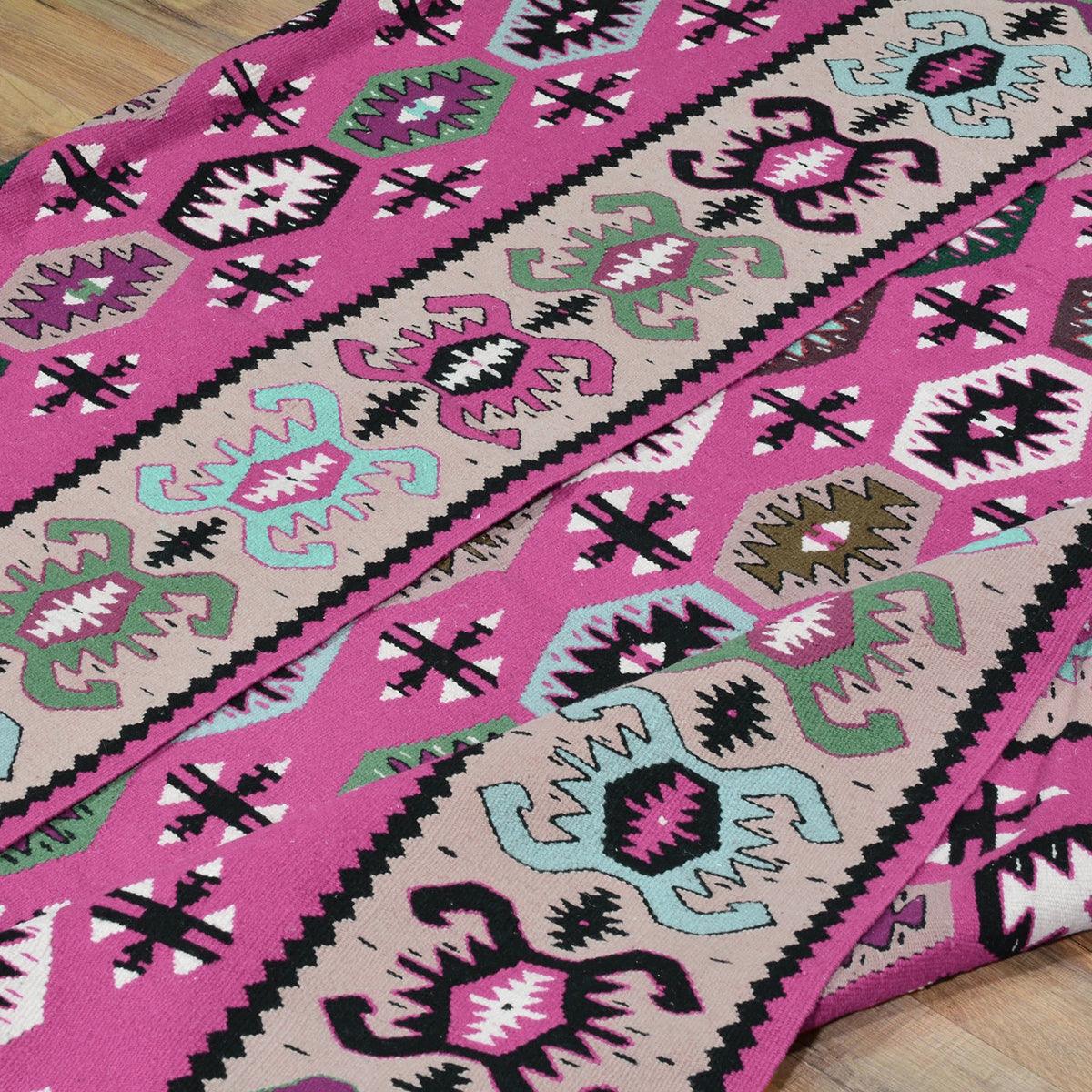 Indian Traditional Pink Hand Woven Cotton Kilim Rug For Yoga Hall Mat CK-511