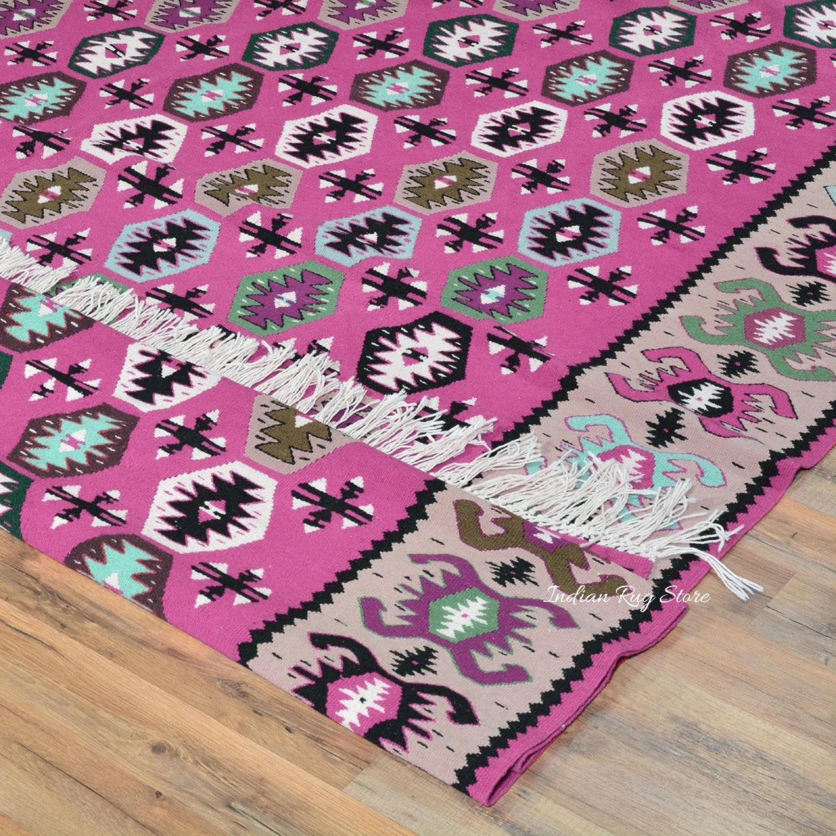 Tappeto Kilim indiano tradizionale rosa in cotone tessuto a mano per tappetino da yoga CK-511