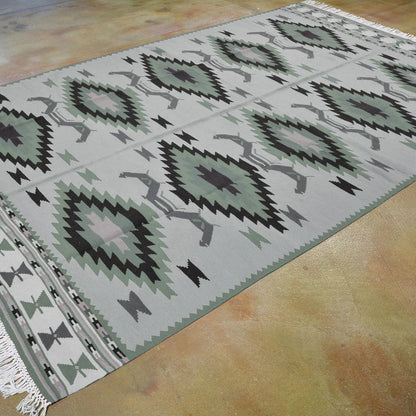 Gray Hand Woven Large Area Cotton Kilim Rug CK-515