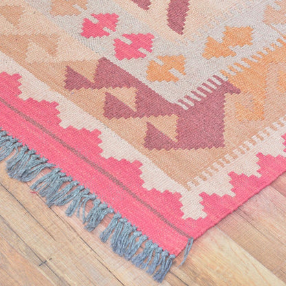 Large Area Brown Hand Woven Cotton Kilim Rug CK-526