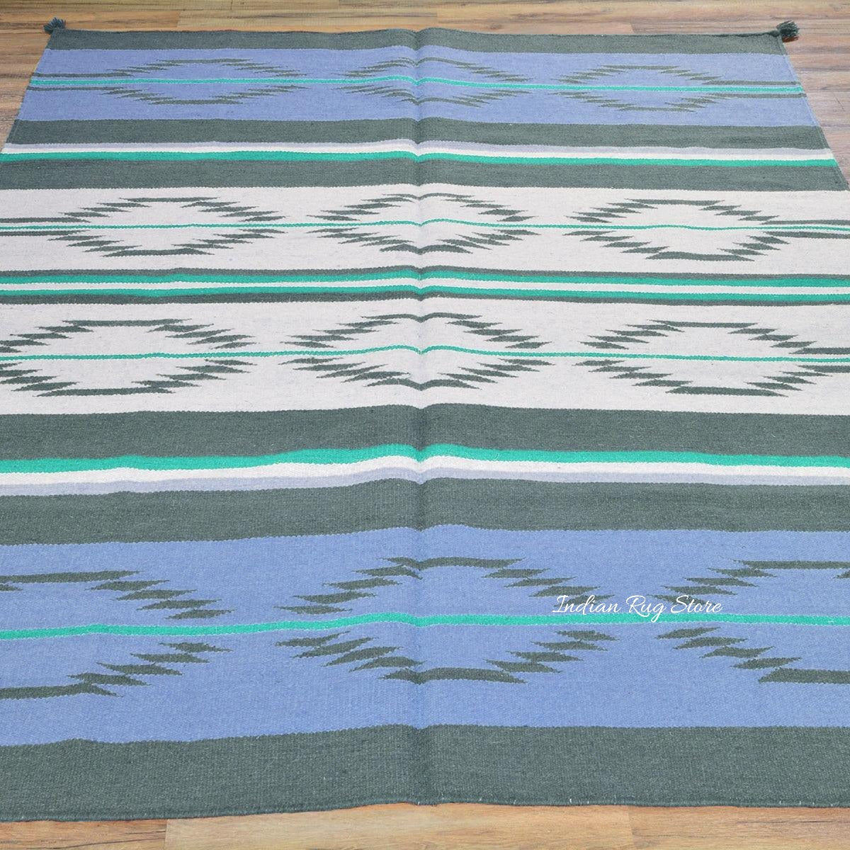 Tappeto da letto Kilim in cotone tessuto a mano blu CK-530