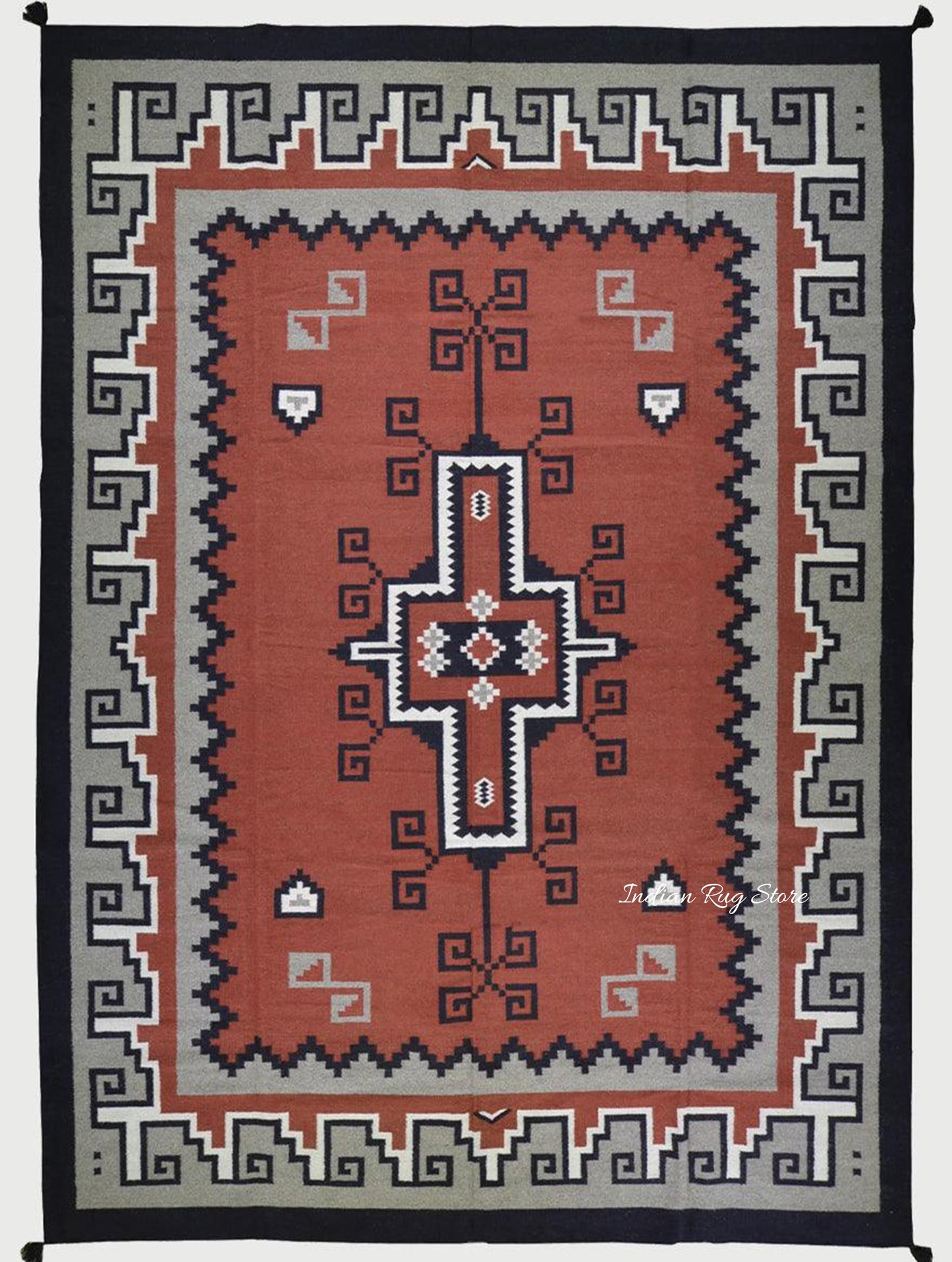 Tappeto Kilim indiano grigio in cotone tessuto a mano per grandi superfici CK-535