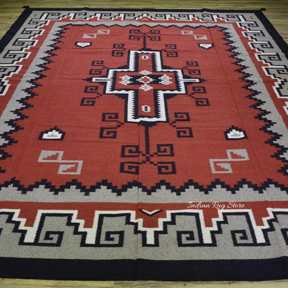 Tappeto Kilim indiano grigio in cotone tessuto a mano per grandi superfici CK-535