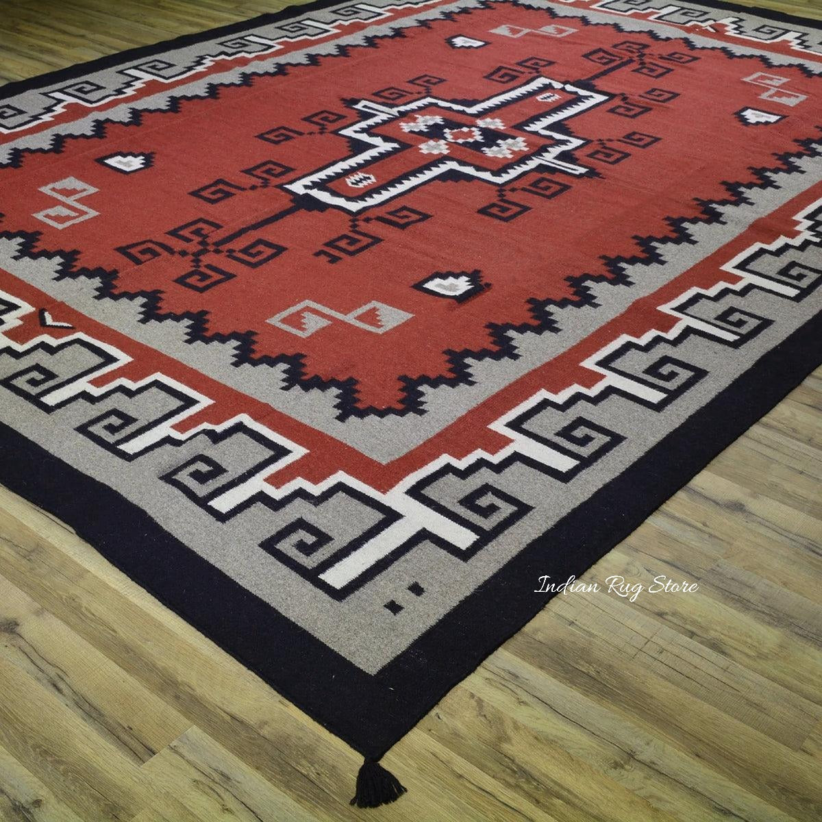 Tappeto Kilim indiano grigio in cotone tessuto a mano per grandi superfici CK-535